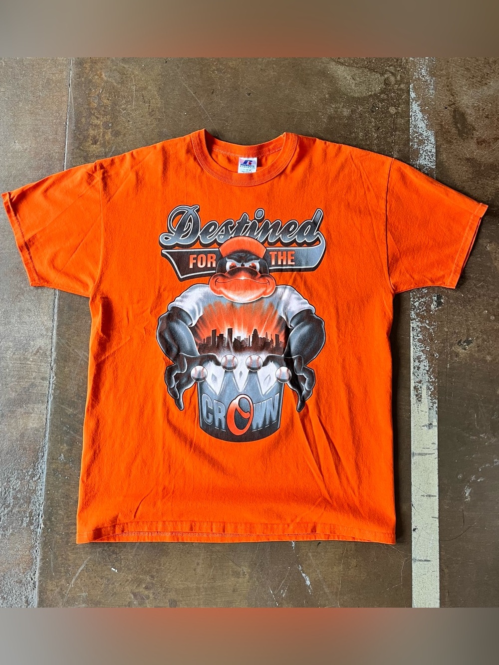 Russell Athletic Y2K Baltimore Orioles Baseball Destined for the Crown Tee Large